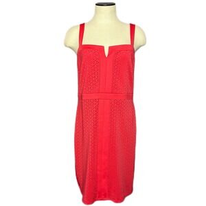 Thalia‎ Sodi Red Eyelet Sheath Dress Lg. Strappy Party Cocktail/Party Coquette